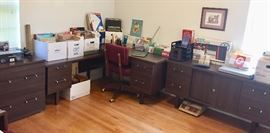 Vintage desk, file cabinet and sideboard with various office supplies