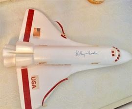 Vintage toy space shuttle signed by astronaut Kathy Thornton