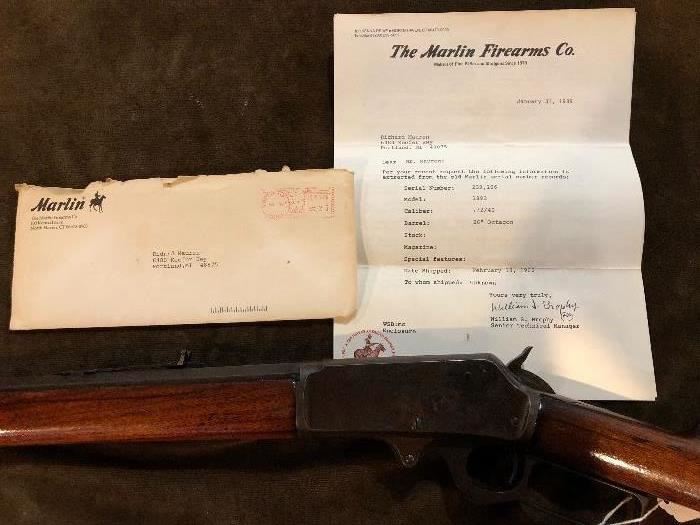 Model 1893 marlin 32/40 serial nuModel 1893 marlin 32/40 serial number 239, 166  26 inch Octagon barrel.  With letter from Marlin firearms company , stating date shipped February 18, 1902 smokeless steel .