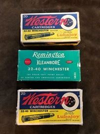  Two full boxes 32/40 ammo, one box 32/40 brass