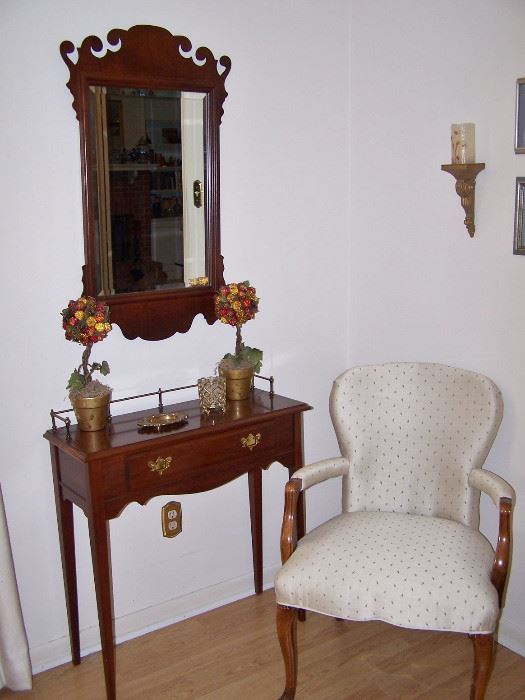 Hitchcock Cherry Wall Table,  Beautiful Mirror, Nice Upholstered Arm Chair