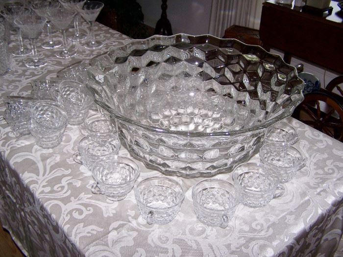 Huge Fostoria Punch bowl with 37 Cups!