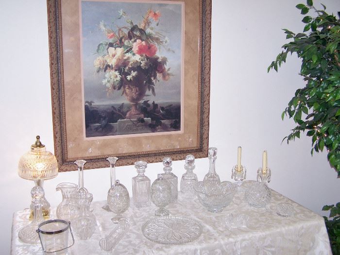 Waterford Decanters, Bowls, Candlesticks and more cut Crystal Items.  Lamp might even be Waterford!