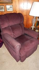 NEWER 2 MONTH OLD POWER LIFT CHAIR. WORKS, BURGANDY CORDOROY FABRIC AND OH SO COMFY