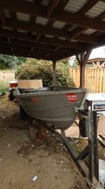 ALUMINUM BOAT AND TRAILER, 14 FOOT, NEW TIRES ON TRAILER TOO.
