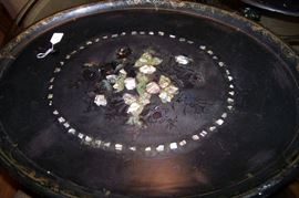 Paper mache tole tray, mother of pearl
