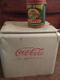 Well what is more rare than a galvanized aluminum Coca Cola Cooler with sandwich tray.  The red on silver is hard to find. 
