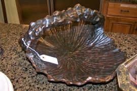 Hand carved large handled wooden bowl