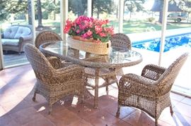 Rattan dining table and 4 chairs