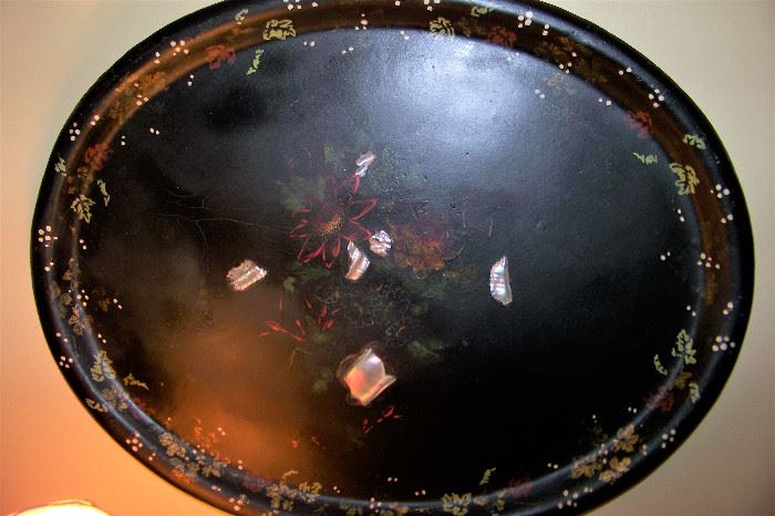 Tole tray w/mother of pearl