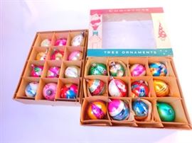 Lot of 24 vintage glass christmas tree ornaments, mostly Polish, one shiny brite