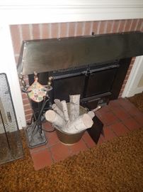 Fireplace set, brass bucket