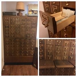 Vintage 72 Drawer Library Card Catalog Cabinet with pullout work tables