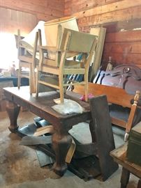 Vintage furniture, headboards, beautiful large legged table