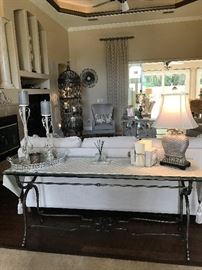 Heavy Iron and Glass Sofa Table