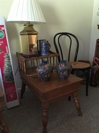 Vintage end table ; early bent wood side chair