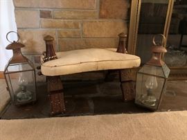 Antique Horseshoe Bench and Carriage Lights