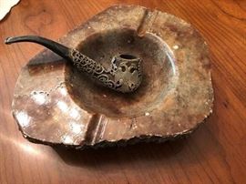Vintage Tobacco Pipe and Rock Ashtray