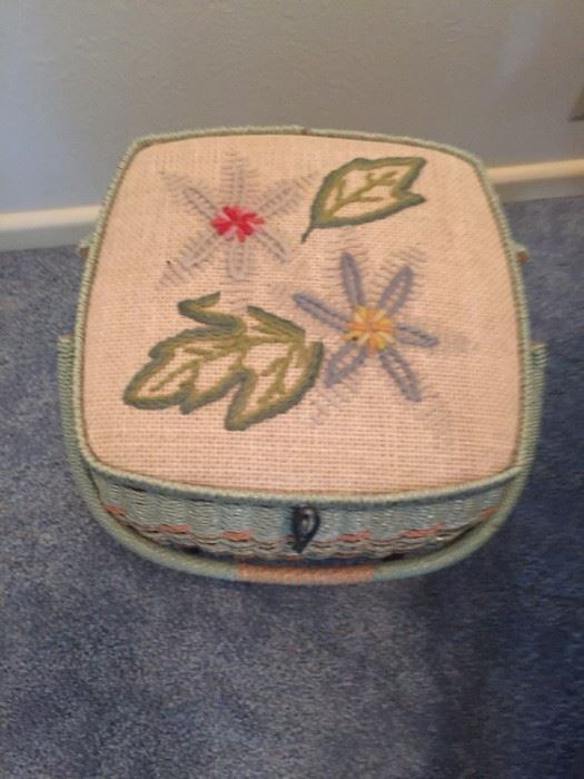 Vintage sewing basket w/contents.