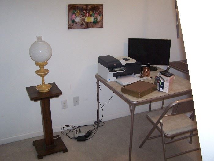 PLANT STAND, LAMP, MONITOR & PRINTER, CARD TABLE--HAS 4 CHAIRS