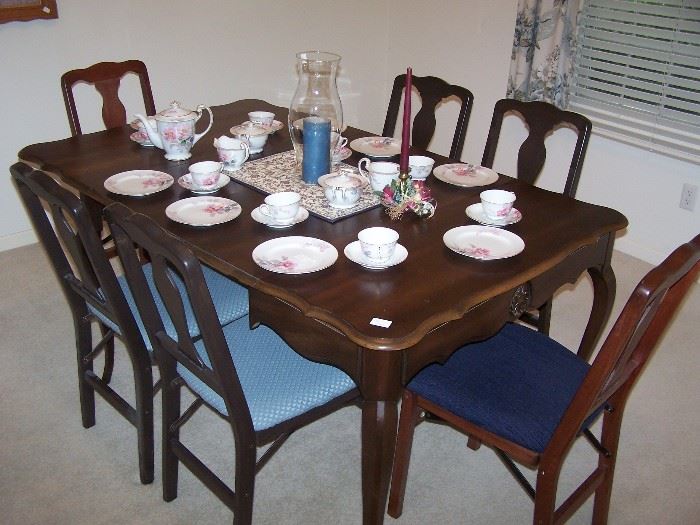 DINING TABLE/ 4 LEAVES/ PADS/ 6 CHAIRS, JAPANESE TEA-DESSERT SET