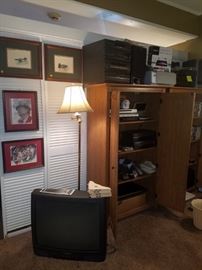 Free standing closets, brass floor lamp, surround sound system (Sony), Sony stereo, printer/scanner, Sony blue ray/DVD, University of Alabama prints, & many other electronics.