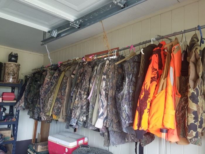 Vast selection of hunting clothing including pants, shirts, jackets, vests, scent lock, and more. Many brand new with tags.