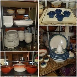 Lots of dishes including Pfaltzgraff Juniper, white dish sets, large platters, & more.