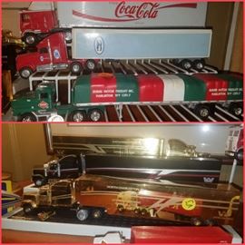 Die cast truck collection including Western Star, Coca-Cola, Mason Dixon, Burns Motor Freight, & more.