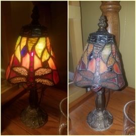 Small stained glass dragonfly lamps