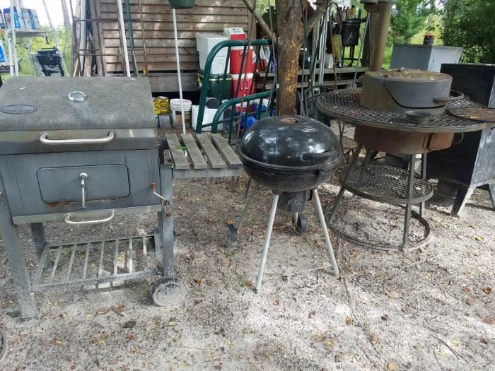Grills including heavy cast iron.
