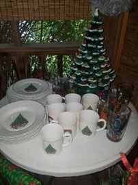 Ceramic Christmas tree, Christmas dishes, 12 days of Christmas glasses. 