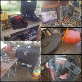 Tools including Craftsman, Poulan 20" chainsaw, skill saw, shop vac, and more!