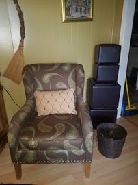 Wing back chair & leather ottoman sets