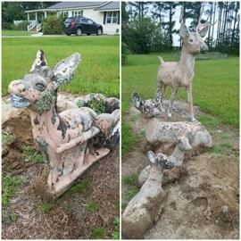Concrete deer family & donkey