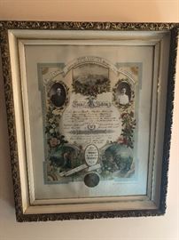 Framed Antique Certificate