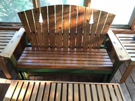 Pine Glider; Pair of End Tables & Matching Coffee Table