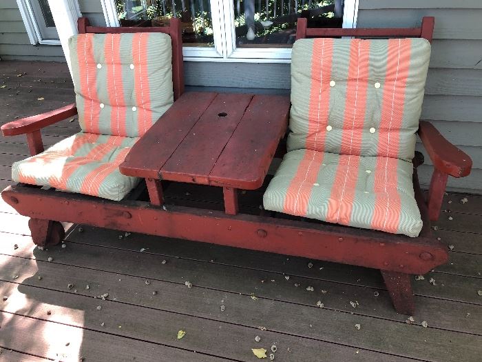 Vintage Redwood Patio Chairs with Table