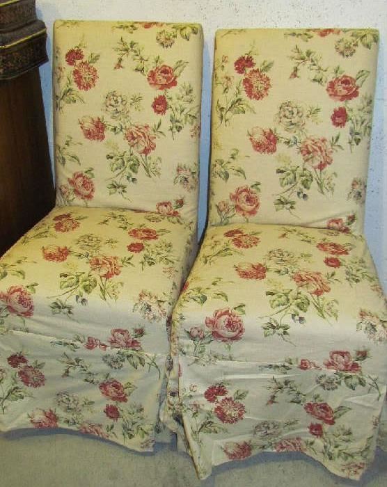 Slipcovered side chairs (white underneath), pair