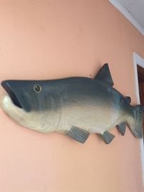 Large carved, painted wood fish