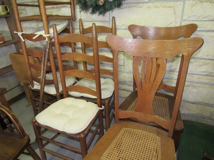 Ladder Back Reed Woven Chairs, Oak Cane Bottom Chairs