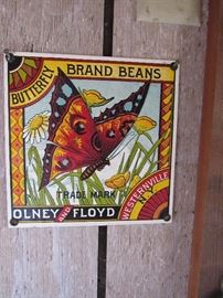 Olney and Floyd Butterfly Brand Beans Metal Advertising Sign in Great Condition