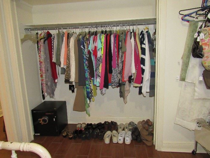 Assorted Clothing, Shoes, Sentry Safe