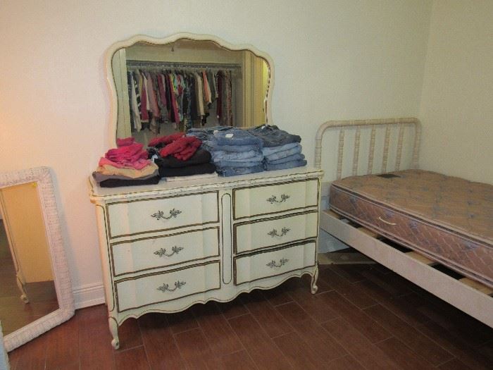 French Provincial Dresser, Jenny Lind Bed, Clothing
