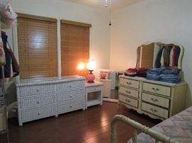 White Wicker Dresser, Mirror, Nightstand, French Provincial Dresser, Jenny Lind Bed, Assorted Purses