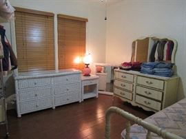 White Wicker Dresser, Mirror, Nightstand, French Provincial Dresser, Jenny Lind Bed, Assorted Purses