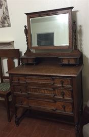 Antique Dresser with Barley Twist Legs and Swivel Mirror