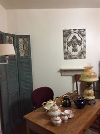 Tea Set, Vintage Lamp, Oak Desk, Backdrop Grouping
