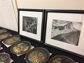 Russian Collectible Legends Plates with Boxes and Paperwork, Black & White Framed Prints