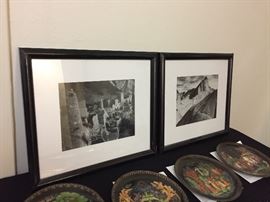 Russian Collectible Legends Plates with Boxes and Paperwork, Black & White Framed Prints